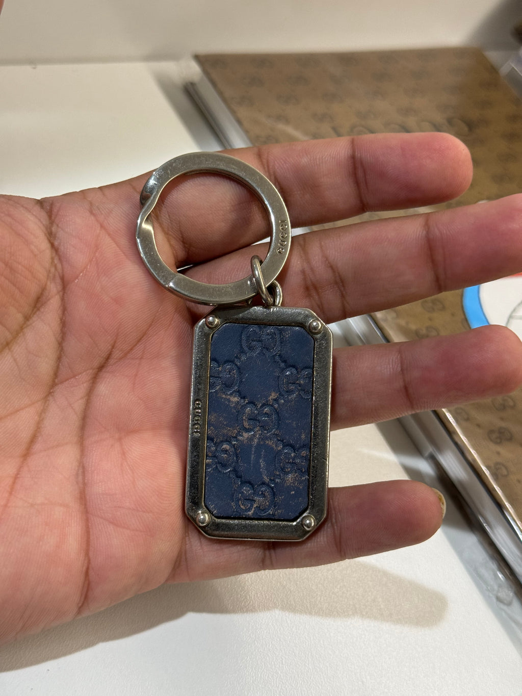 GG Silver “Blue Leather” Keychain