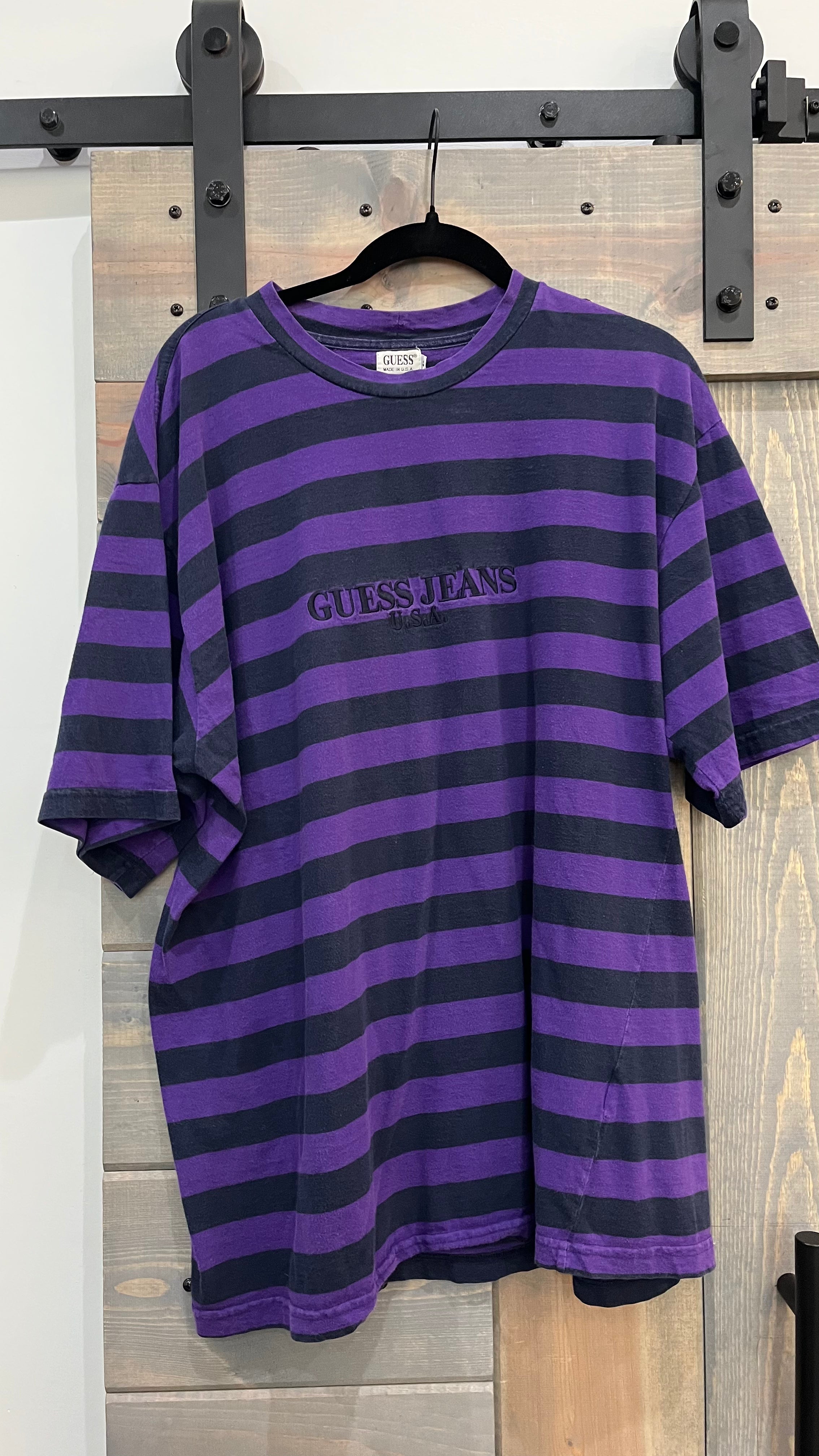 Guess striped shirt purple hotsell